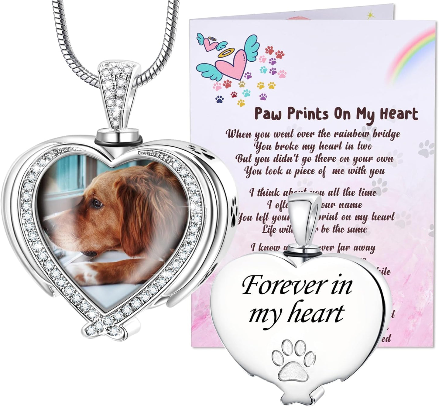 Fanery Sue Personalized Pet Ashes Necklace for Dog Cat Custom Photo&Text Pet Loss Sympathy Gift Cremation Jewelry