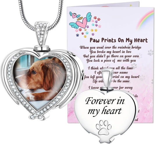 Fanery Sue Personalized Pet Ashes Necklace for Dog Cat Custom Photo&Text Pet Loss Sympathy Gift Cremation Jewelry