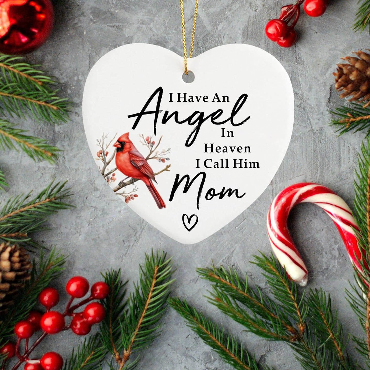 Memorial Gift for Loss of Mom - Heart Plaque Ornament Keepsake Sign With Red Cardinal - Sympathy and Bereavement Gift for Loss of Mother