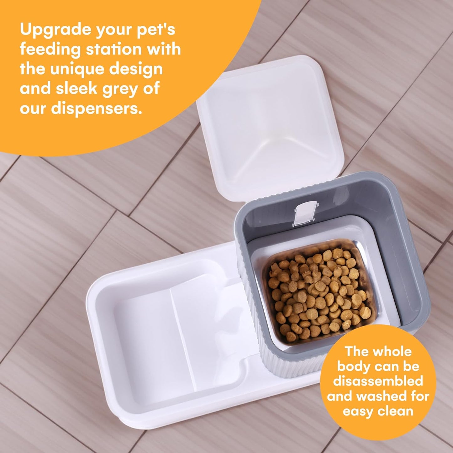 Noa Store Automatic Pet Water and Food Dispensers - Easy to Clean Feeding Bowls for Dogs and Cats - Convenient and Time-Saving Pet Station for Busy Owners - 12'H×6.3'L×11'W 3.5L Each - Grey