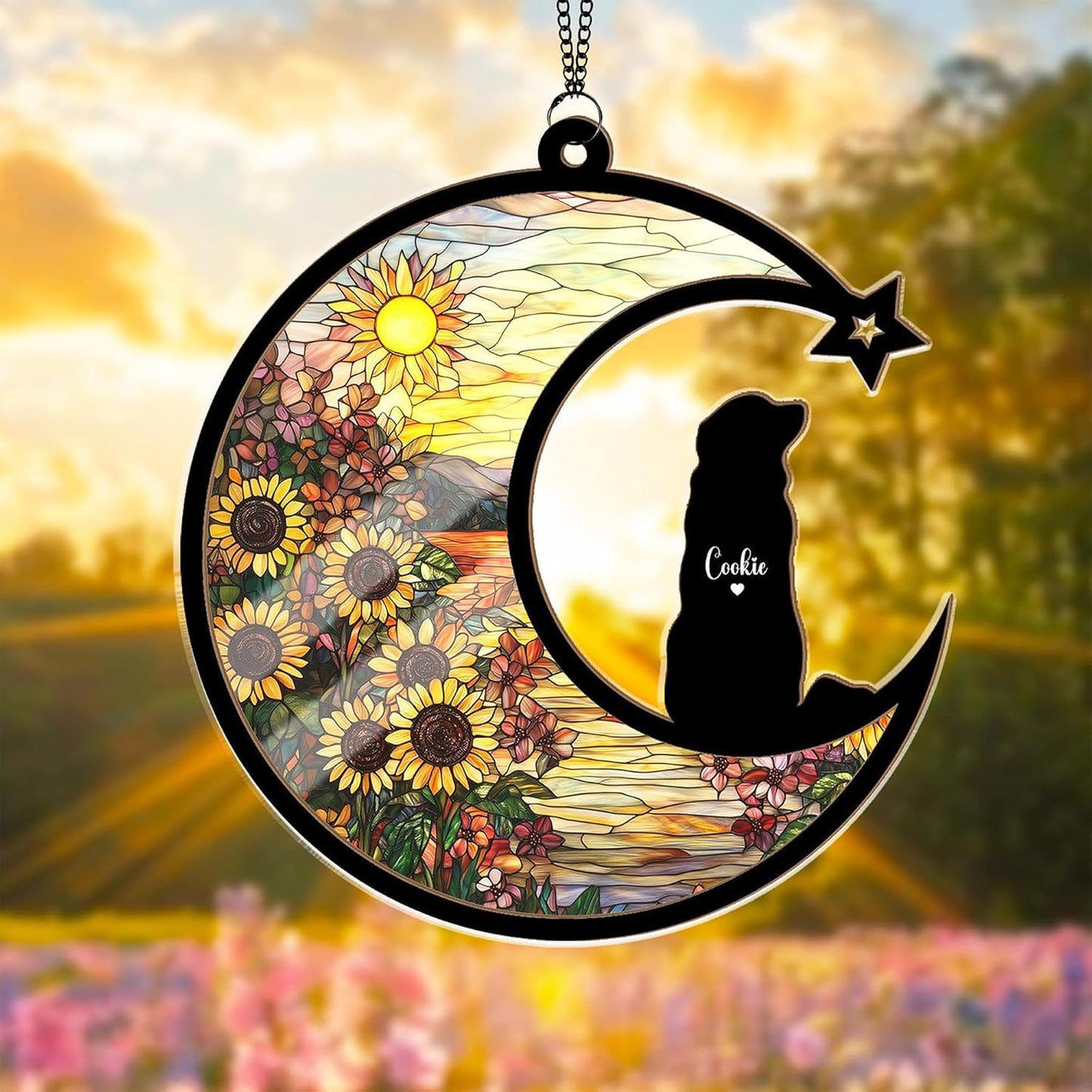 Personalized Dog Sunflower Suncatcher – Custom Dog Loss Sympathy Gift, Memorial Suncatcher for Dog Lovers, Pet Remembrance Keepsake
