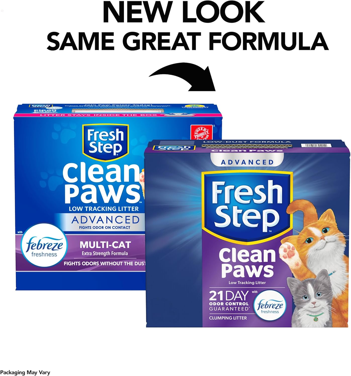 Fresh Step Clean Paws Cat Litter with Febreze Freshness, Advanced Multi Cat Low Tracking Clumping Litter, 37 lbs. (2 x 18.5 lb. Box)