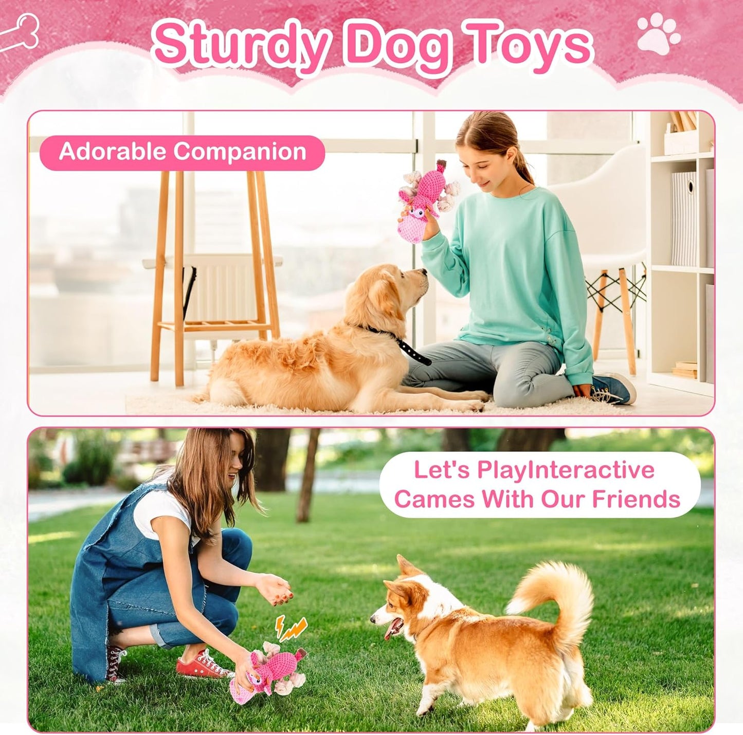 Dog Squeak Toys, Rope for Large Dogs and Medium Aggressive Chewers, Puppy Teething Interactive, Indestructible Dog Toy to Keep Them Busy Best Birthday Gift(Hippo)