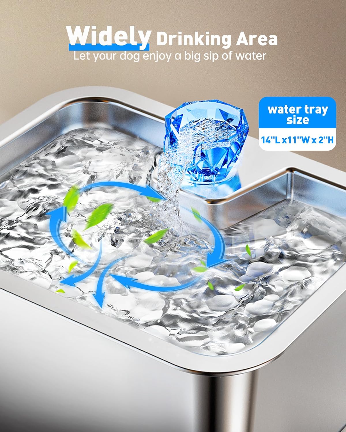 3 Gallon Large Dog Water Fountain - 11L Stainless Steel Pet Fountain with 4 Filters, Ultra Quiet Automatic Dog Water Bowl Dispenser for Extra Large & Multi-pet, Wide Drinking Area, Easy to Clean