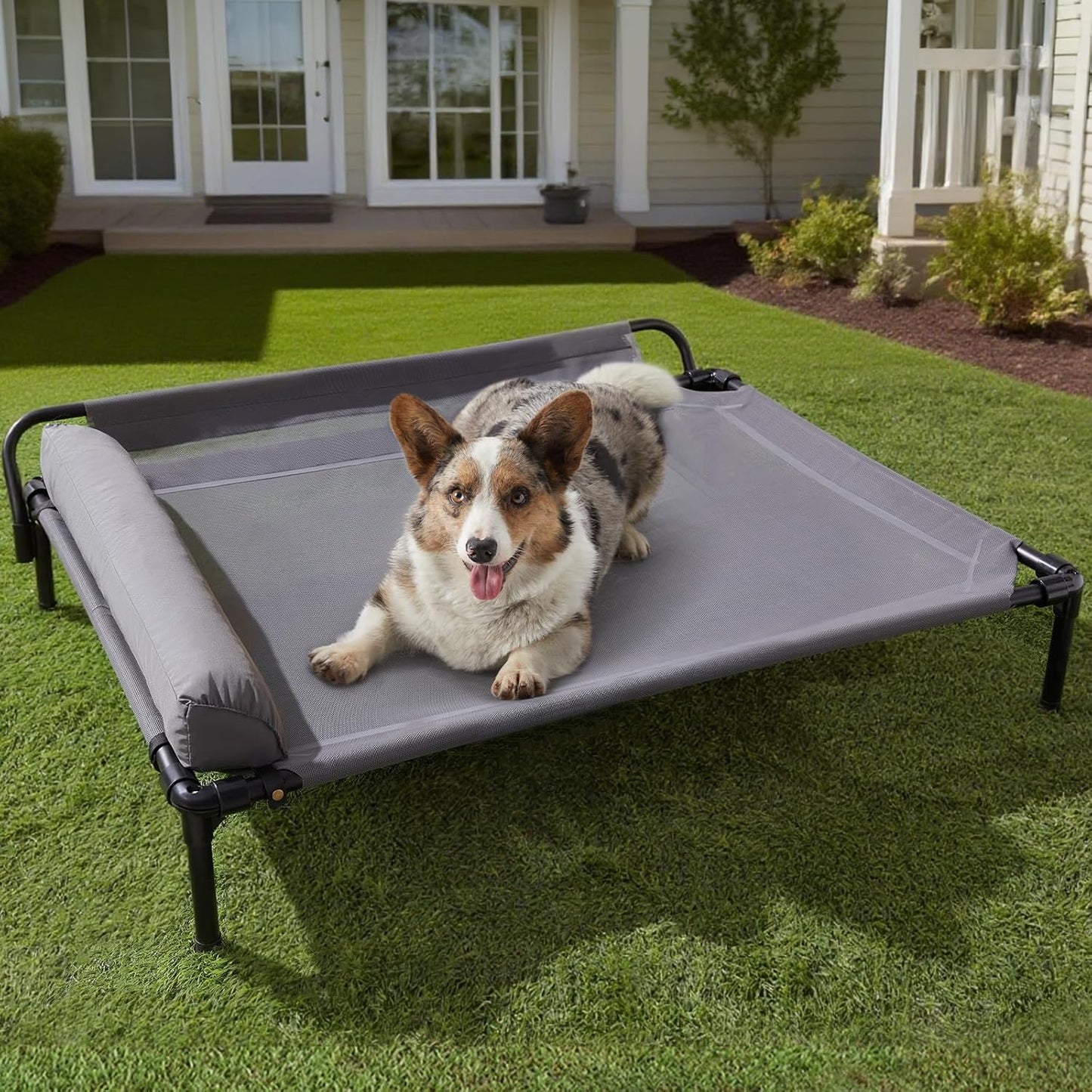 Cooling Elevated Dog Beds, Outdoor Raised Dog Bed for Large Pet, Elevated Outdoor Pet Cot, Durable Breathable Teslin Mesh with Slope Headrest, Chew Proof Portable Pet Bed for Indoor and Outdoor Use