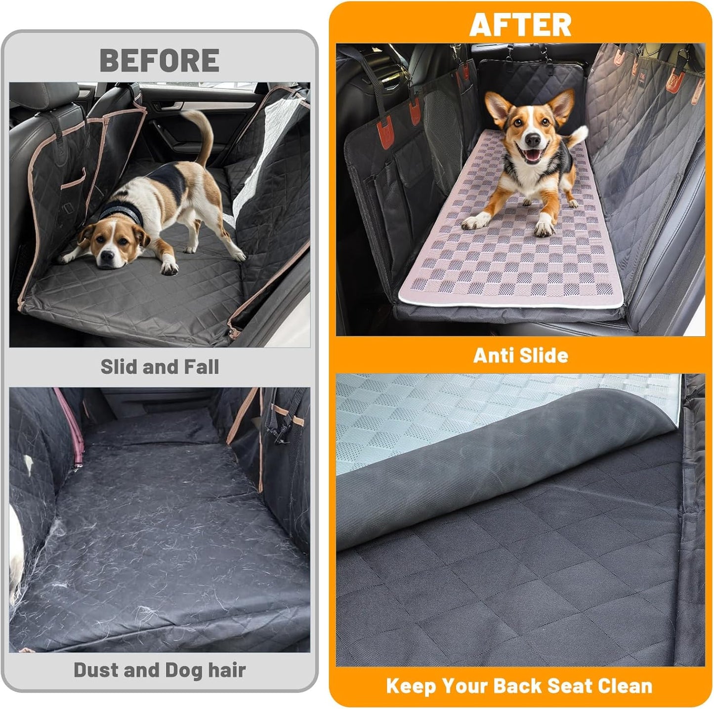 Manificent Non-Slip Pet Bed Mat for Back Seat Extender, Hair Resistant Dog Blanket for Hard Bottom Dog Car Seat Cover, Anti Slip Pet Linner Backseat Cover Blue/Plaid