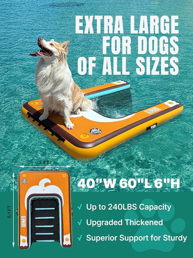 Niphean Dog Pool Ramp(Full-Coverage Non-Slip Deck),Stable Pup Plank with High Weight Capacity,Inflatable Dog Ramp for Pool,Boat,or Lake Use,Safe & Durable Design for Large Pets to Easy Water Access
