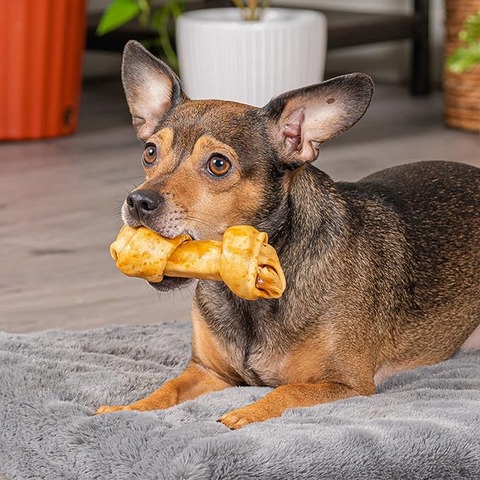 Pet Factory 100% Made in USA Beefhide 4" Knotted Bones Dog Chew Treats - Chicken Flavor, 18 Count/1 Pack