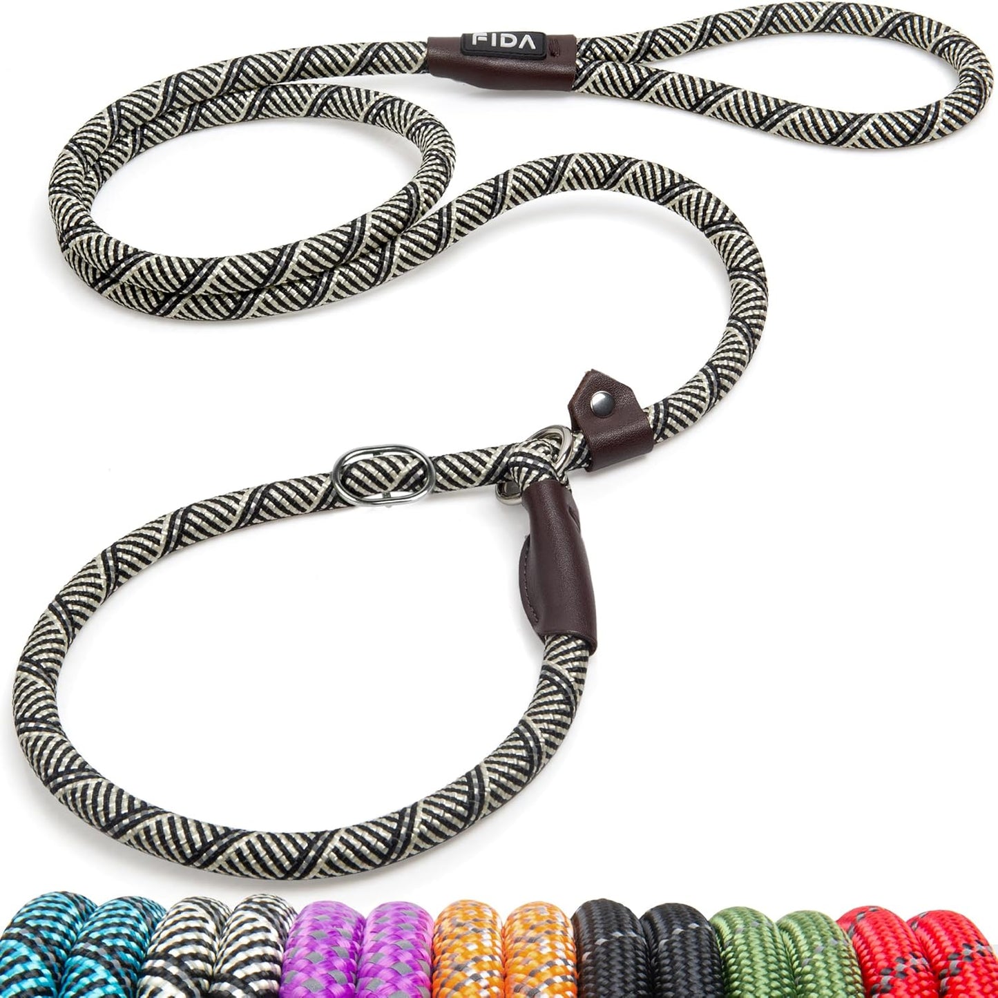 Fida Durable Slip Lead, 6 FT x 1/2" Heavy Duty Dog Loop, Comfortable Strong Rope Leash for Large, Medium Dogs, No Pull Pet Training Leash with Highly Reflective, Grey