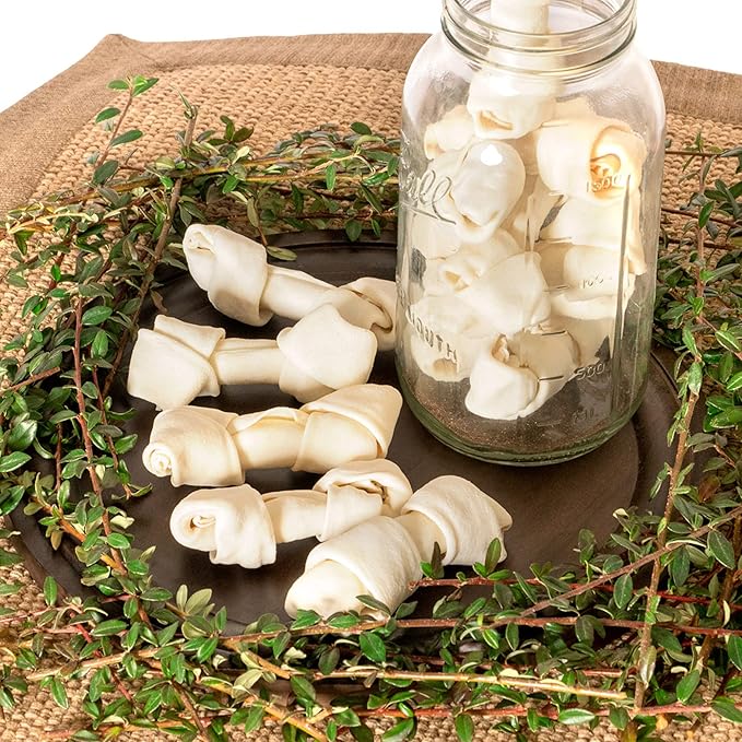 Pet Factory 100% Made in USA Beefhide 4" Knotted Bones Dog Chew Treats - Natural Flavor, 18 Count/1 Pack