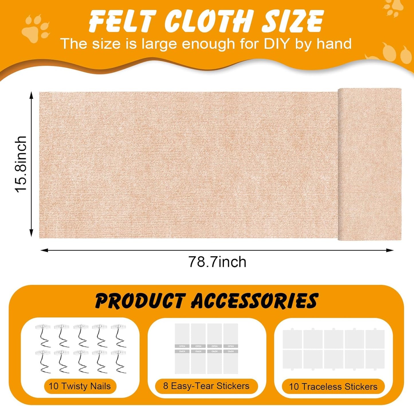 78.7x15.8 in Cat Scratch Furniture Protector, Self-Adhesive Couch Protectors from Cat Caws for Couch, Wall Trimmable (Beige)