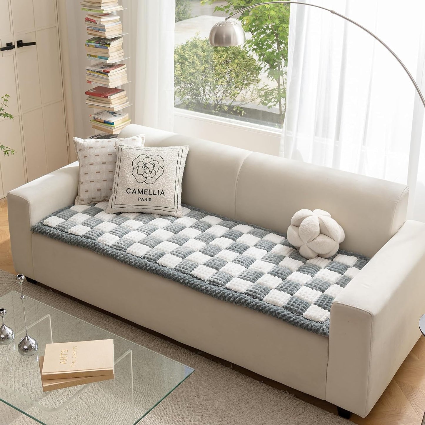 Couch Cover for Dogs Washable, Fuzzy Pet Cover for Sofa, Covers for 3 Cushion Couch Pet-Friendly, Non Slip Dog Bed Mat Dog Blanket (Bluegrey, 27.6x70.9 inch)