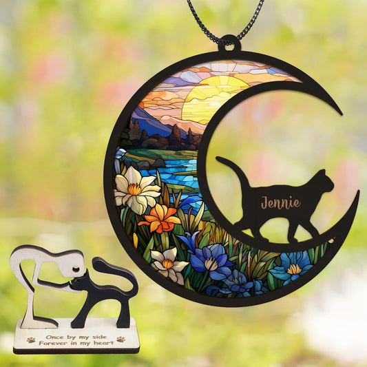 Personalized Cat Memorial Suncatcher Custom Name Shapes Pet Ornament Window Car Hanging Sympathy Gift for Loss of Cats Bereavement Keepsake Remembrance Gifts for Cat Lovers