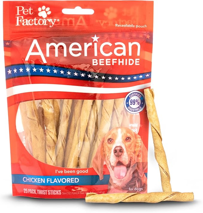 Pet Factory American Beefhide 5" Twist Sticks Dog Chew Treats - Chicken Flavor, 25 Count/1 Pack