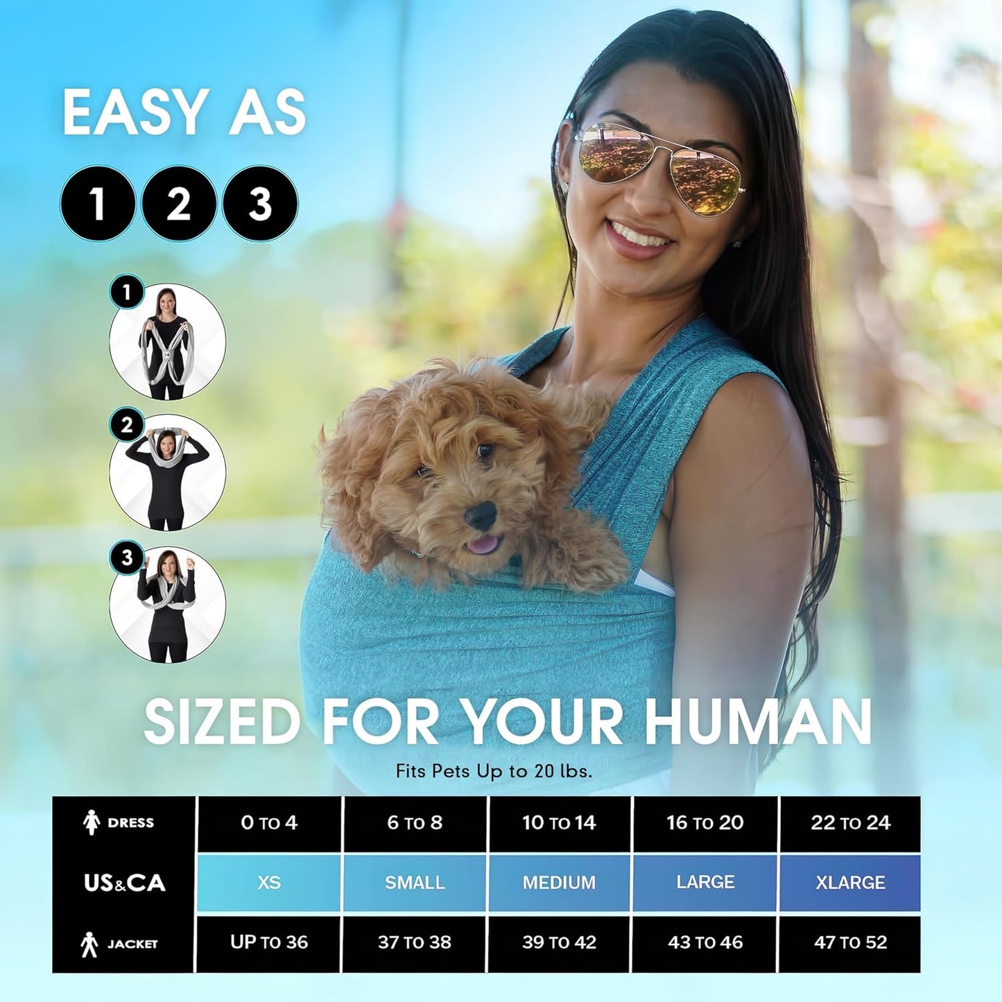 Pet K'tan Dog Sling Carrier: Hands Free for Small Dogs - #1 Pet Travel Accessory & Gift -Bond with New Puppy-Cats & Small Animals- Safe Durable Soft - Anti-Anxiety-Sized for the Human (see size chart)