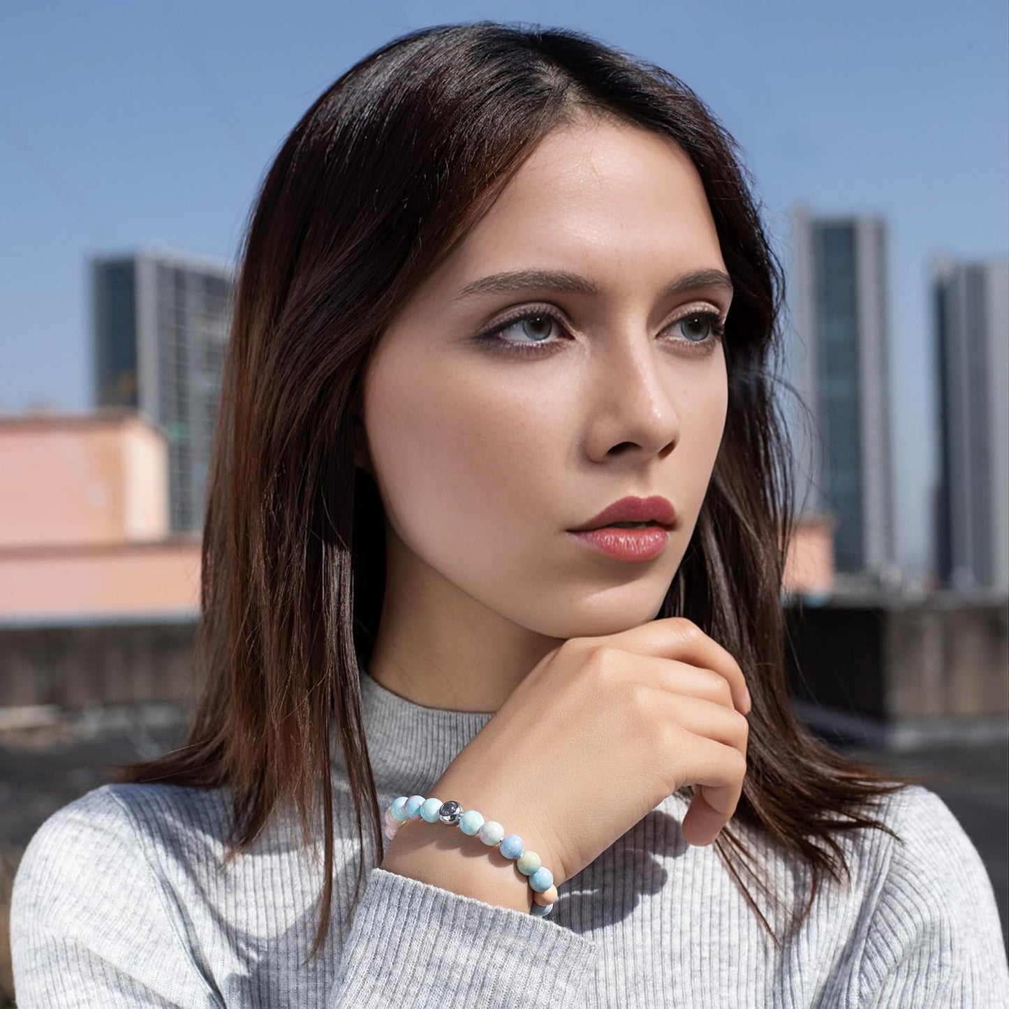 EMIRISTIC Custom Photo Bracelet - Personalized Picture Natural Stone Cuban Chain Bracelet - Any Special Day Gifts