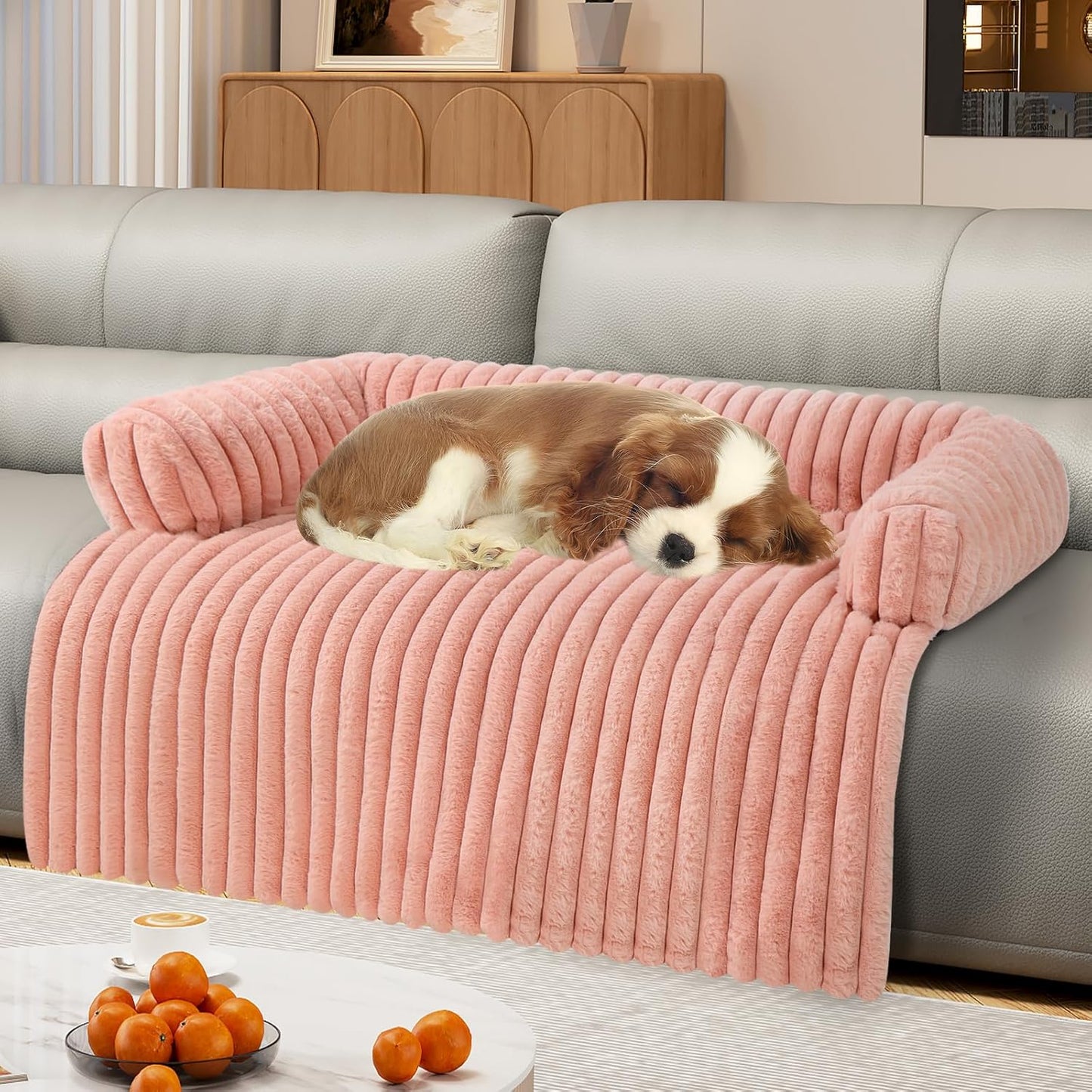 Luxurious Dog Couch Bed, Washable Calming Dog Couch Cover, Removable Couch Protector for Dogs, Waterproof Sofa Bed, Pet Bed Mats for Couch, Pet Couch Covers for Sofa(Pink, L)