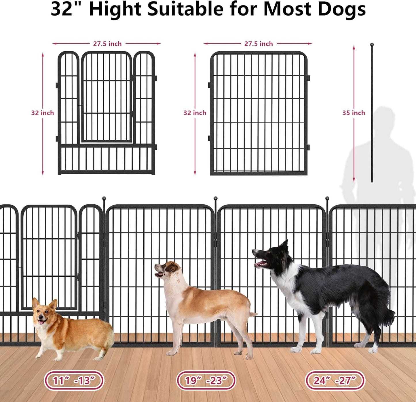 Dog Playpen 32" Height 12 Panels Puppy Pen Indoor Portable Pet Fence Outdoor for Yard Indoor Dog Pen for Medium/Small Animals, Heavy Duty Pet Playpen for RV, Camping, Yard
