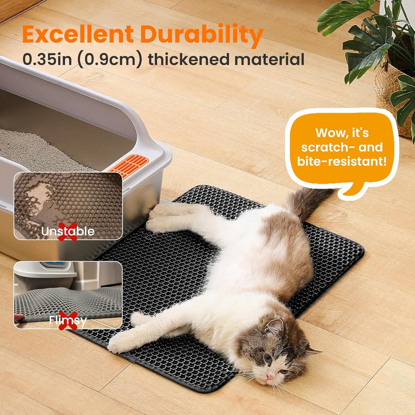 Cat Litter Mat, 24x18 Inches Large Double Layer Honeycomb Cat Litter Trapping Mat, Non Slip Waterproof Urine Proof Cat Litter Box Mat for Floor, Kitty Litter Rug, Cat Supplies, Black