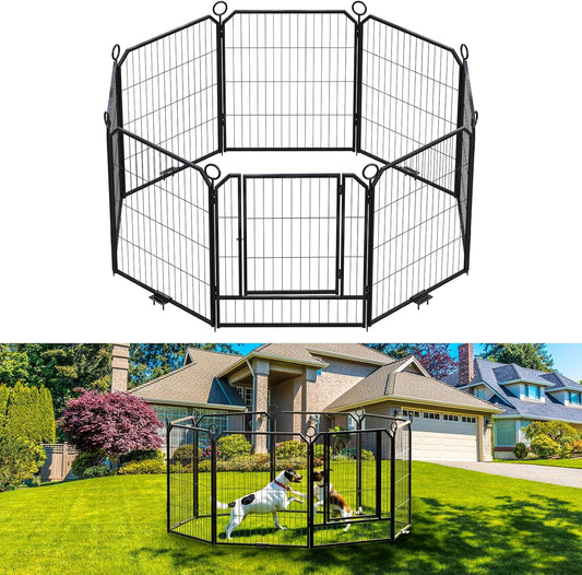 Dog Playpen Outdoor,16 Panel Dog Fence with Gate for Yard,Pet Exercise Pen for Rv Camping Garden for Medium Dogs with Fixed Stakes(32inch)
