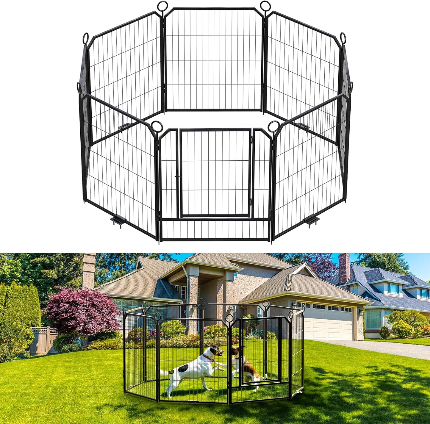 GarveeLife Dog Playpen, 24/32/40 in Height in, Folding Indoor Outdoor Anti-Rust Dog Exercise Fence, Pet Gates with Door for Large Medium Small Dogs and Pet (8 Panels,32 in)