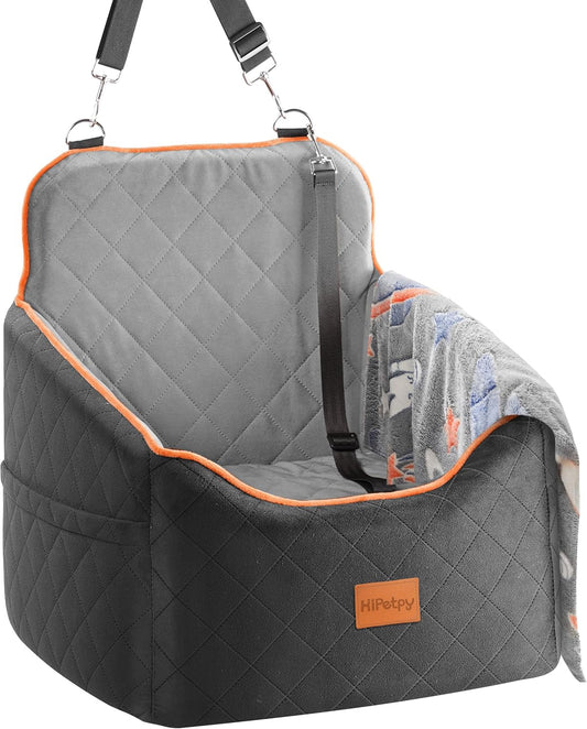 Dog Car Seat for Small Dog with Washable Mat, Memory Foam Booster Seat for Dogs Under 30lb, Elevated Pet Seat with Pockets, Anti-Slip Bed for Car, Perfect for Front & Back Seats with Safety Leash
