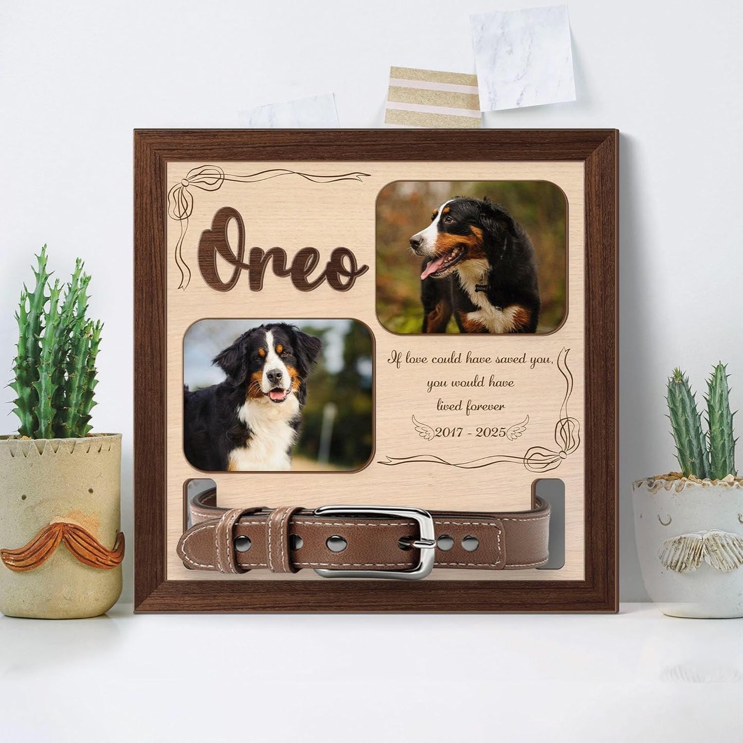 Custom Dog Memorial Collar Wood Frame – Personalized Dog Sympathy Gift, Memorial Pet Collar Holder with Photo, Loss of Dog Keepsake, Custom Pet Collar Holder for Dog Lovers