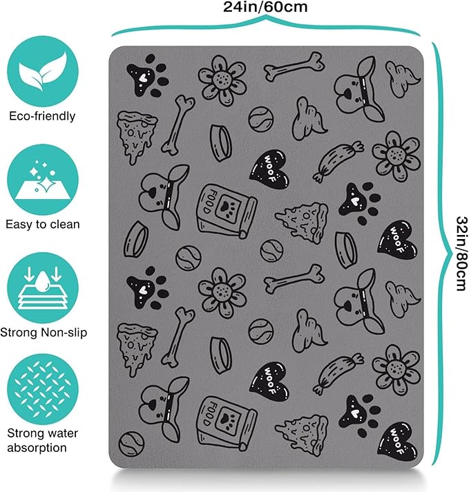 Pet Feeding Mat for Floors Waterproof Dog Mat for Food and Water Absorbent Quick Dry Non Slip mat for Cat Bowls