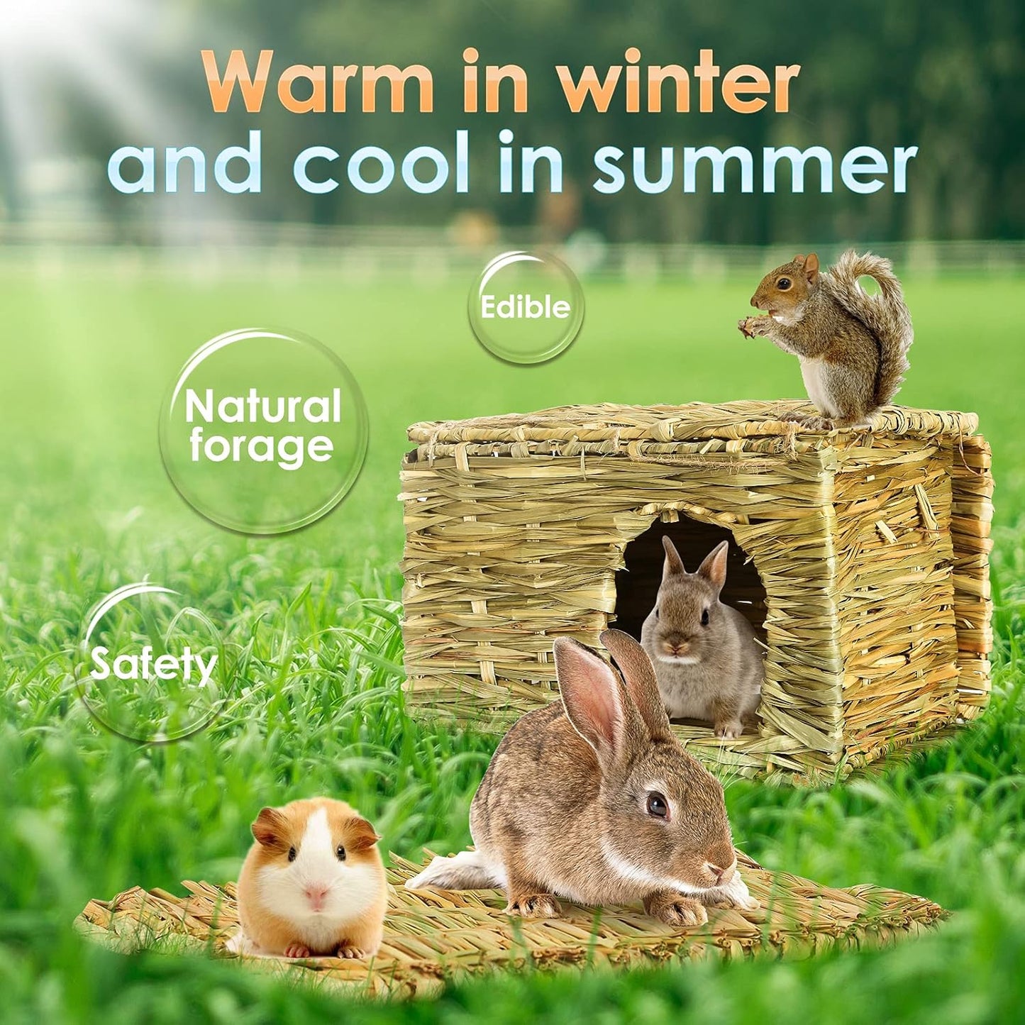 Bunny Grass House-Hand Made Edible Natural Grass Hideaway Comfortable Playhouse for Rabbits, Guinea Pigs and Small Animals to Play,Sleep and Eat (style6)