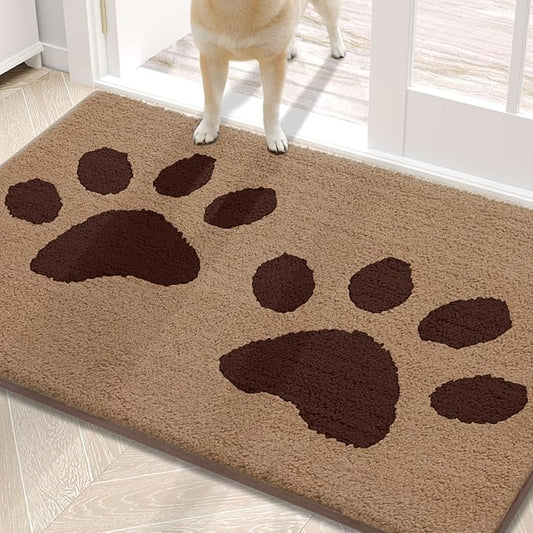 Buganda Dog Door Mat for Muddy Paws, Absorbent Dirt Trapper Washable Indoor Doormats, Non Slip Low-Profile Mud Mat for Dogs, Front Entrance Doormat for Inside Floor (30x20 Inches, Beige)