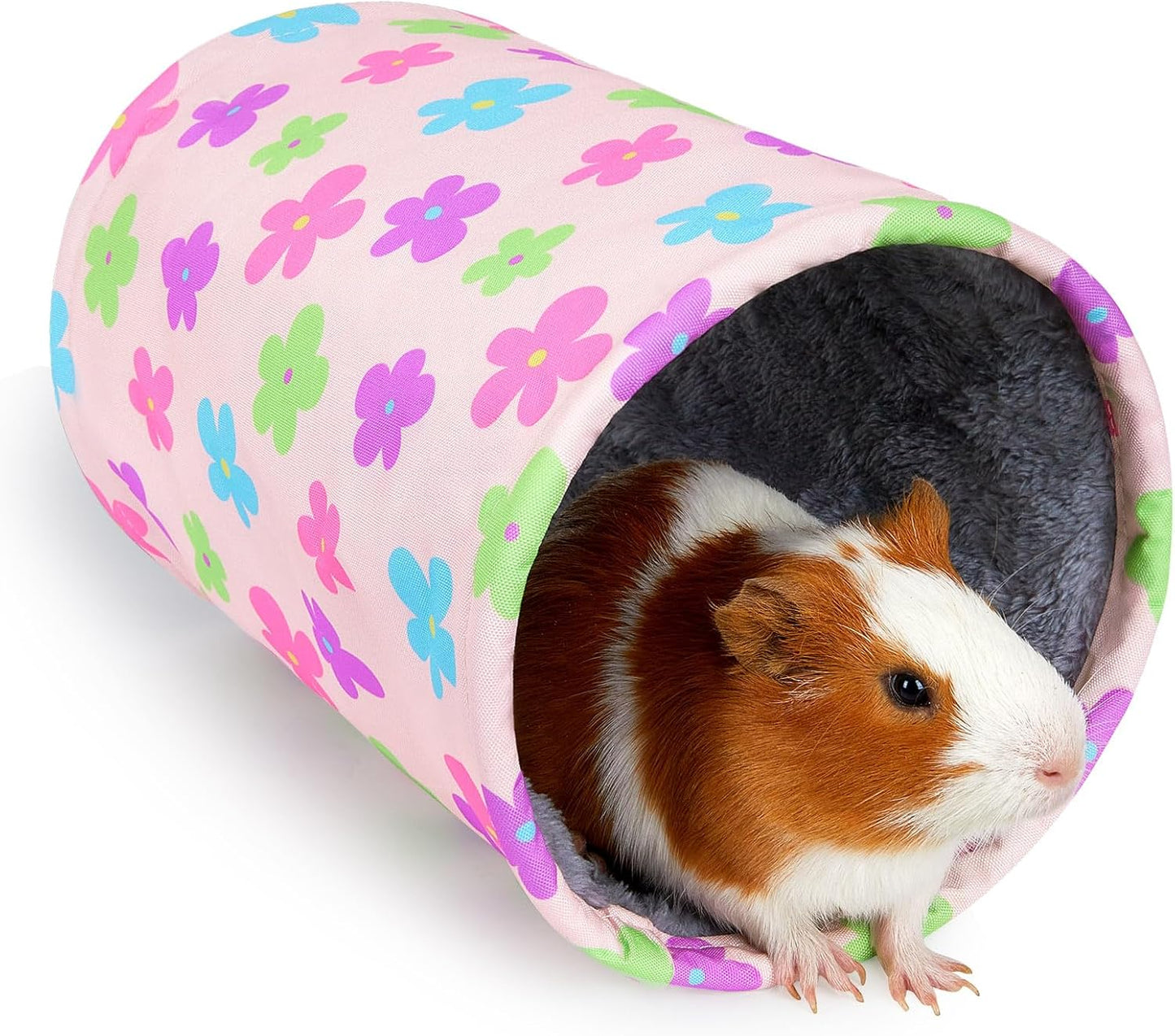 Glittme Guinea Pig Tunnel Washable Guinea Pigs Hideout Portable Rabbit Tunnels Soft Ferret Tunnel for Playing Resting Guinea Pig Accessories for Hedgehogs, Hamster, Apricot Flowers