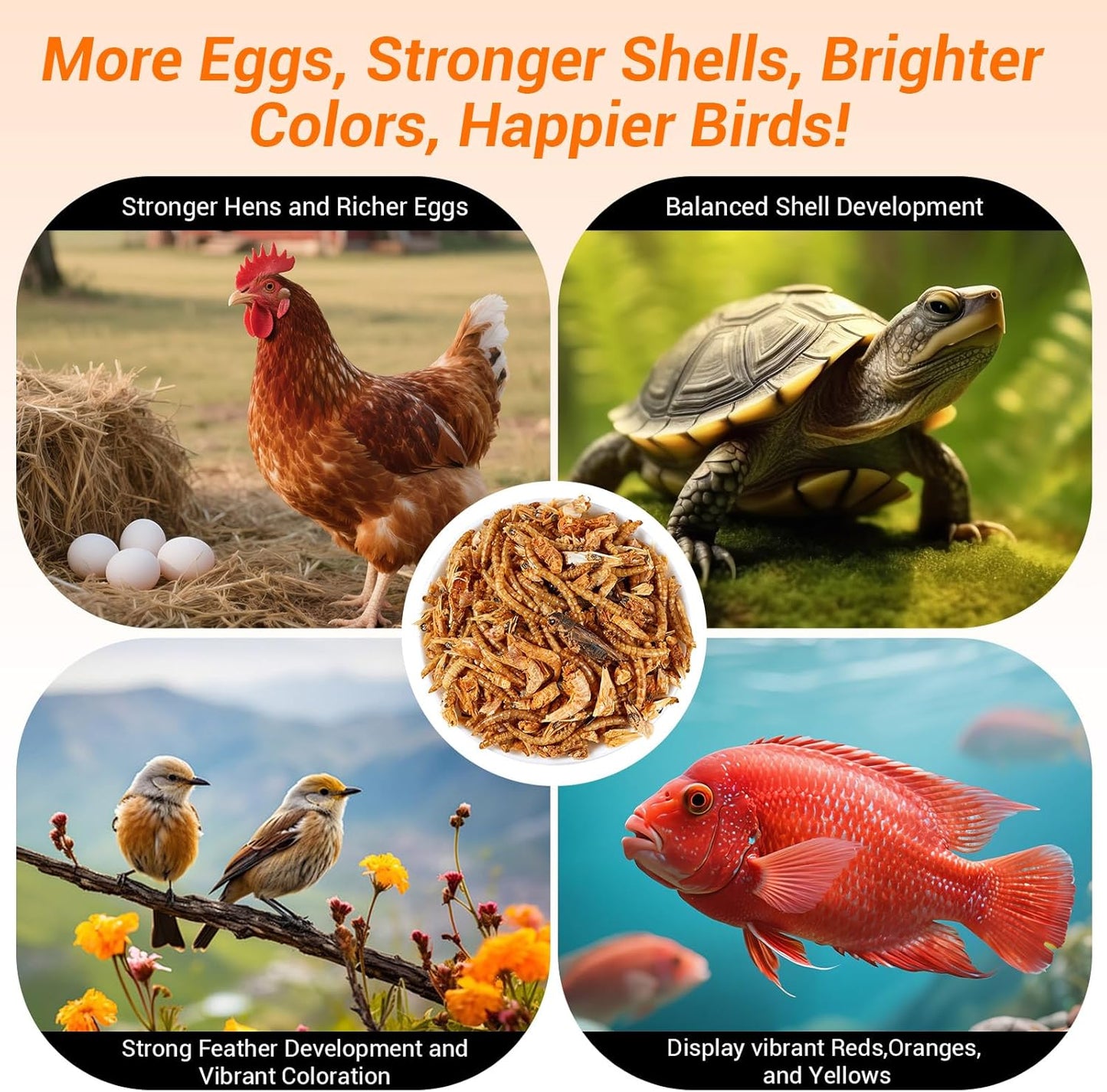 Mighty Crunch Mix Aquatic Turtle Food - 1 Lbs Resealable Bag of High Protein Insect Blend, Dried Mealworms, River Shrimp, Crickets - for Turtles, Reptiles & Amphibians, Chicken, Birds