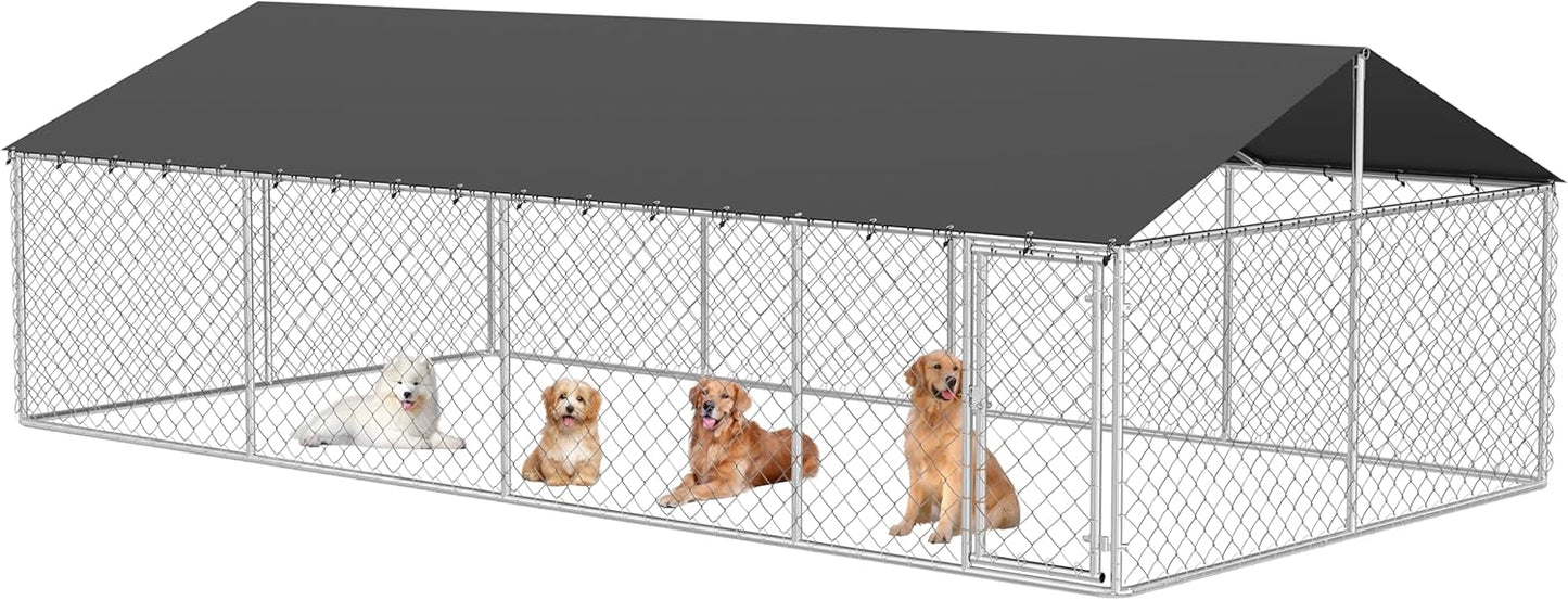 Outdoor Dog Enclosure Heavy Duty Dog Kennel House Mesh Dog Big Cage Pet Kennel Steel Fence with Secure Lock(236”x 118”)