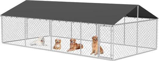 Outdoor Dog Enclosure Heavy Duty Dog Kennel House Mesh Dog Big Cage Pet Kennel Steel Fence with Secure Lock(236”x 118”)