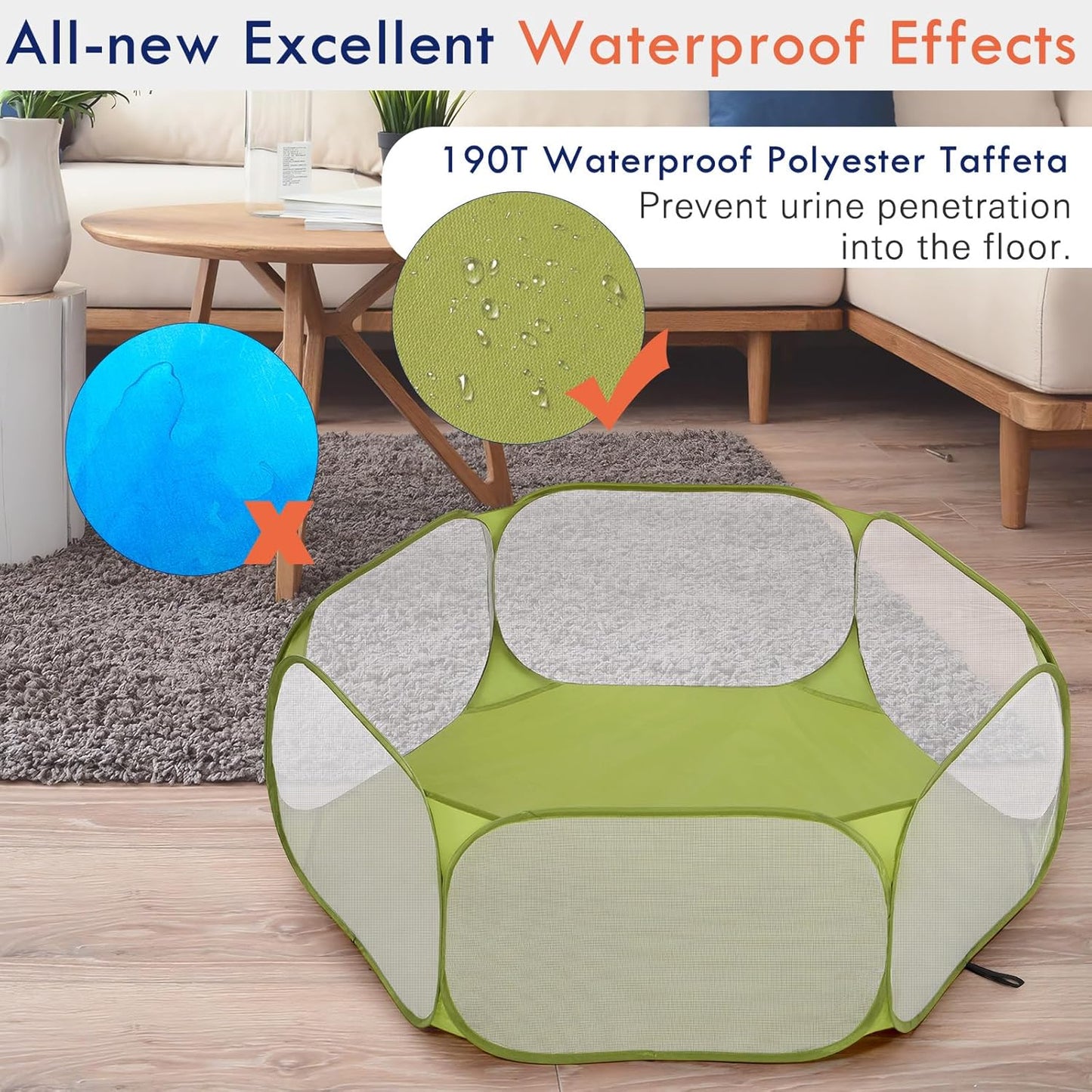 Pawaboo Small Animals Playpen, Waterproof Small Pet Cage Tent with Strong Steel Wire Frame, Portable Outdoor Yard Fence for Chick/Kitten/Puppy/Guinea Pig/Rabbits/Hamster/Chinchillas, Green