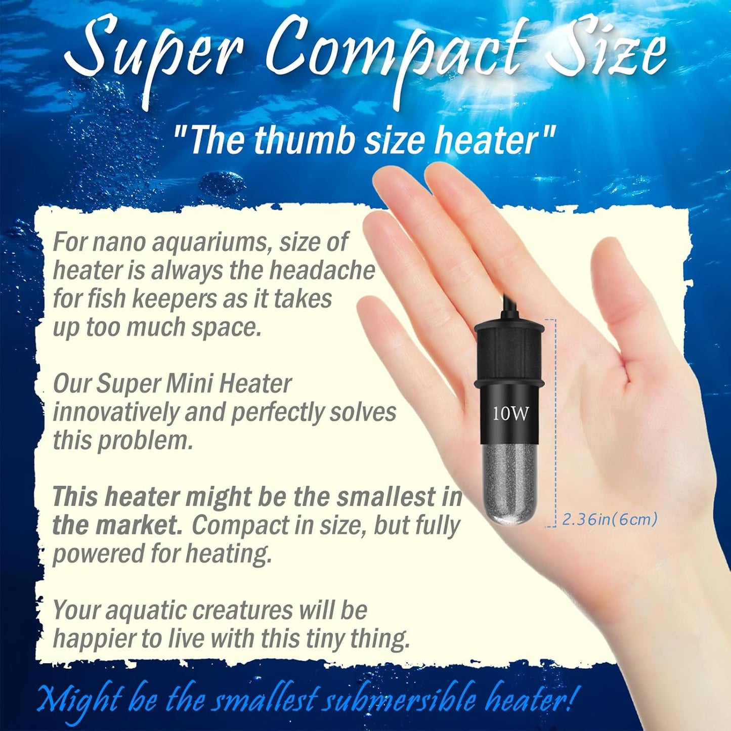 Mini Aquarium Heater 10W Super Small Fish Tank Heater with Digital Display Thermostat, Betta Tank Heater Turtle Heater Small Aquarium Heater for 1-2 Gallon Tanks
