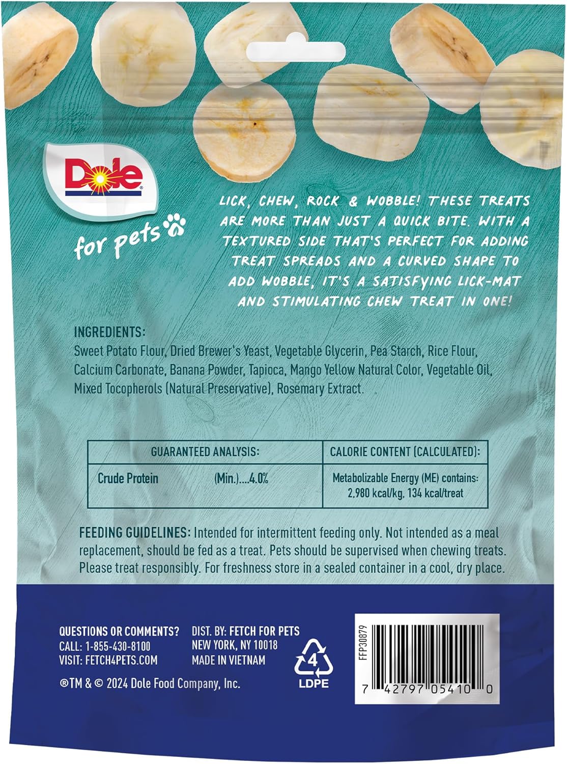 Dole for Pets Freshly Fetched Lasting Chew, Banana Flavor Dog Treats | Flavored with Real Fruit, No Wheat, Corn, Soy, Artificial Flavors, Colors, Preservatives, or Animal Products, 8 Ounce - 6 Pack