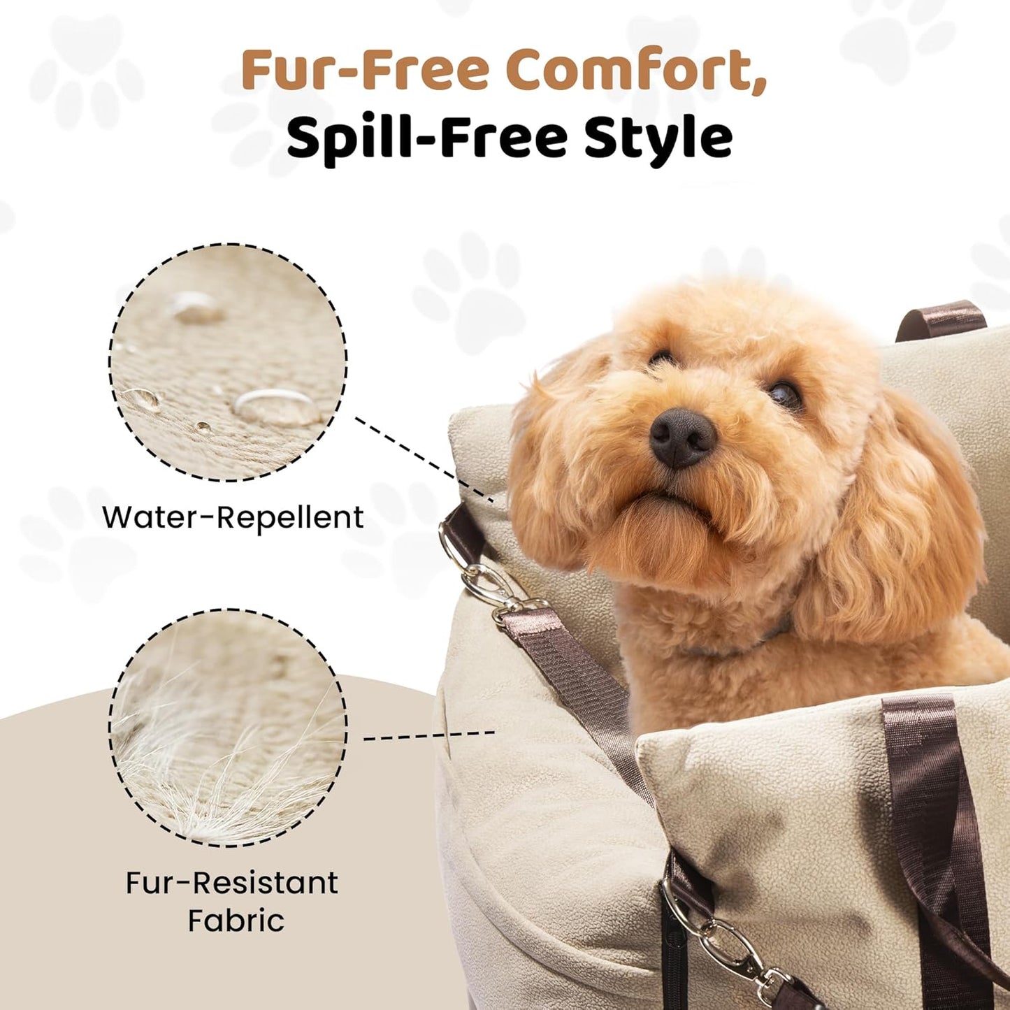 Cozy Dog Car Seat for Medium Dogs, Soft Dog Bed for Car, Safety Travel Bed & Portable Pet Carrier, Removable & Washable with Storage Pockets, Clip-On Safety Belt
