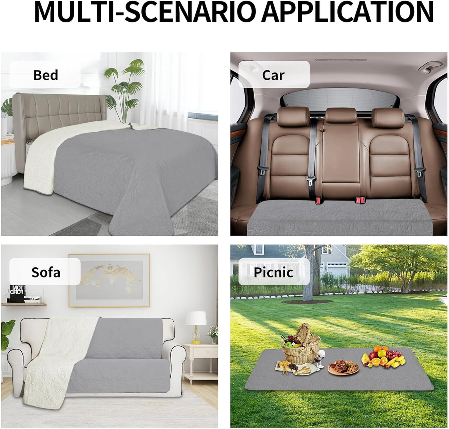 Easy-Going Waterproof Dog Bed Cover Reversible Leak Proof Pet Blanket Replacement Mat for Furniture Washable Couch Cover Sofa Cover for Dogs Cat(30x70 Inch, Light Gray/Ivory)