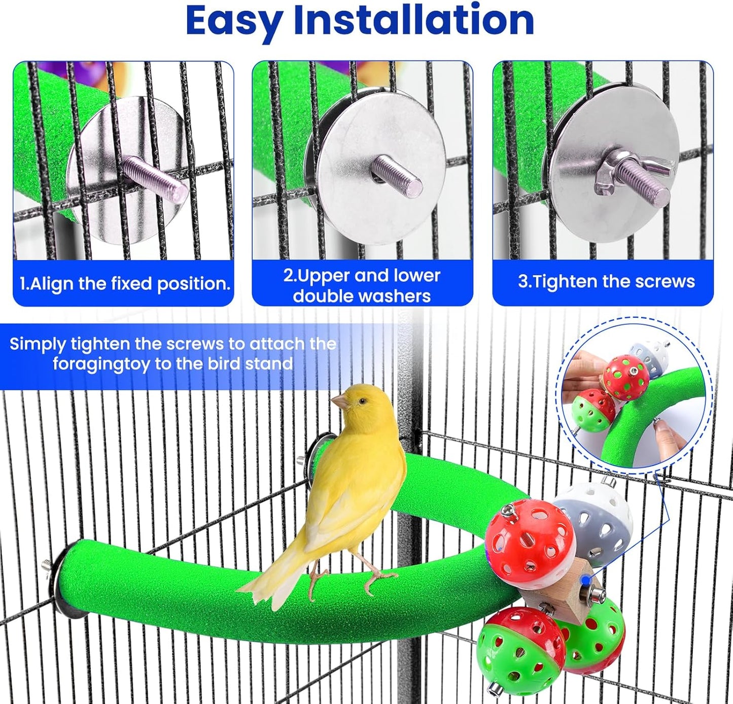 U Shape Parrot Perch Stand Toy Bird Platform Sand Paw Grinding Clean Stick Exercise Conure Budgie Cockatiel Cage Accessories (Green-Rotate)