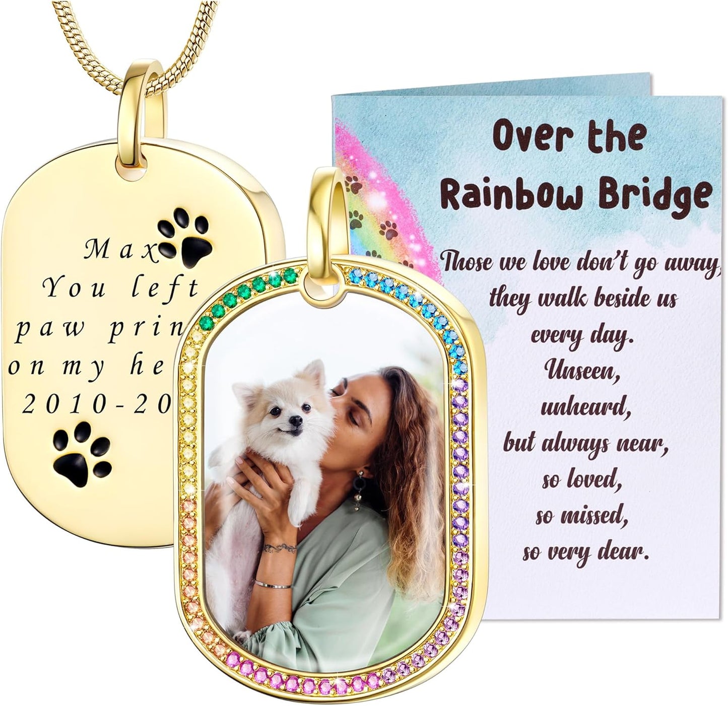 Fanery Sue Personalized Pet Ashes Necklace for Dog Cat Custom Photo&Text Pet Loss Sympathy Gift Cremation Jewelry