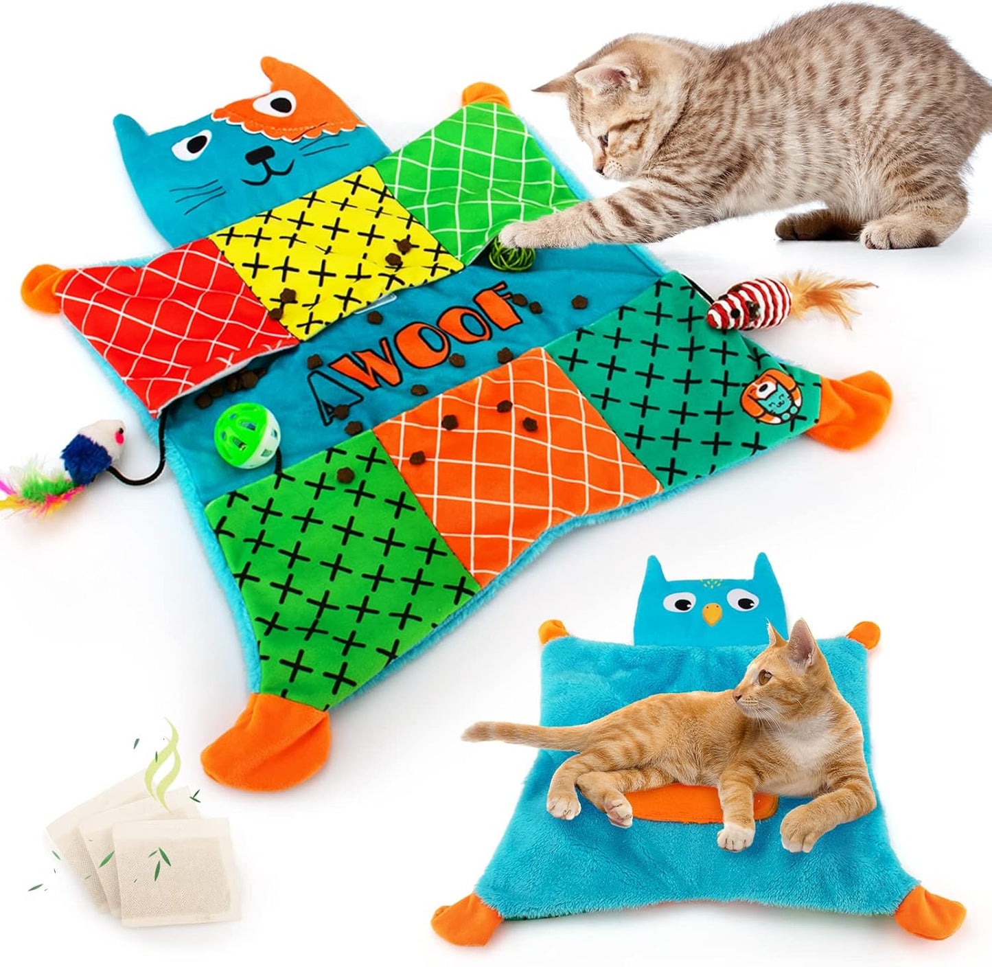 AWOOF Cute Soft Catnip Mat, Interactive Cat Toys for Indoor Cats