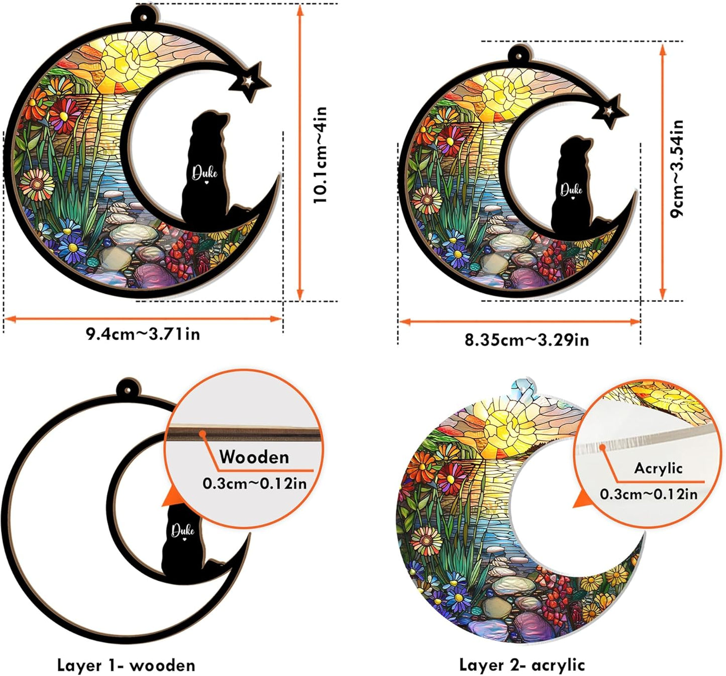 Personalized Pet Memorial Suncatcher – Custom Dog Cat Suncatcher with Name and Breed for Up to 3 Pets, Sympathy Gift for Pet Loss, Memorial Gift for Dog and Cat Lovers