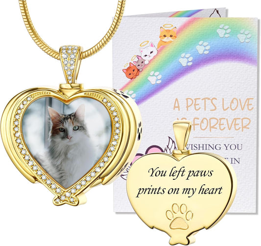 Fanery Sue Personalized Pet Ashes Necklace for Dog Cat Custom Photo&Text Pet Loss Sympathy Gift Cremation Jewelry