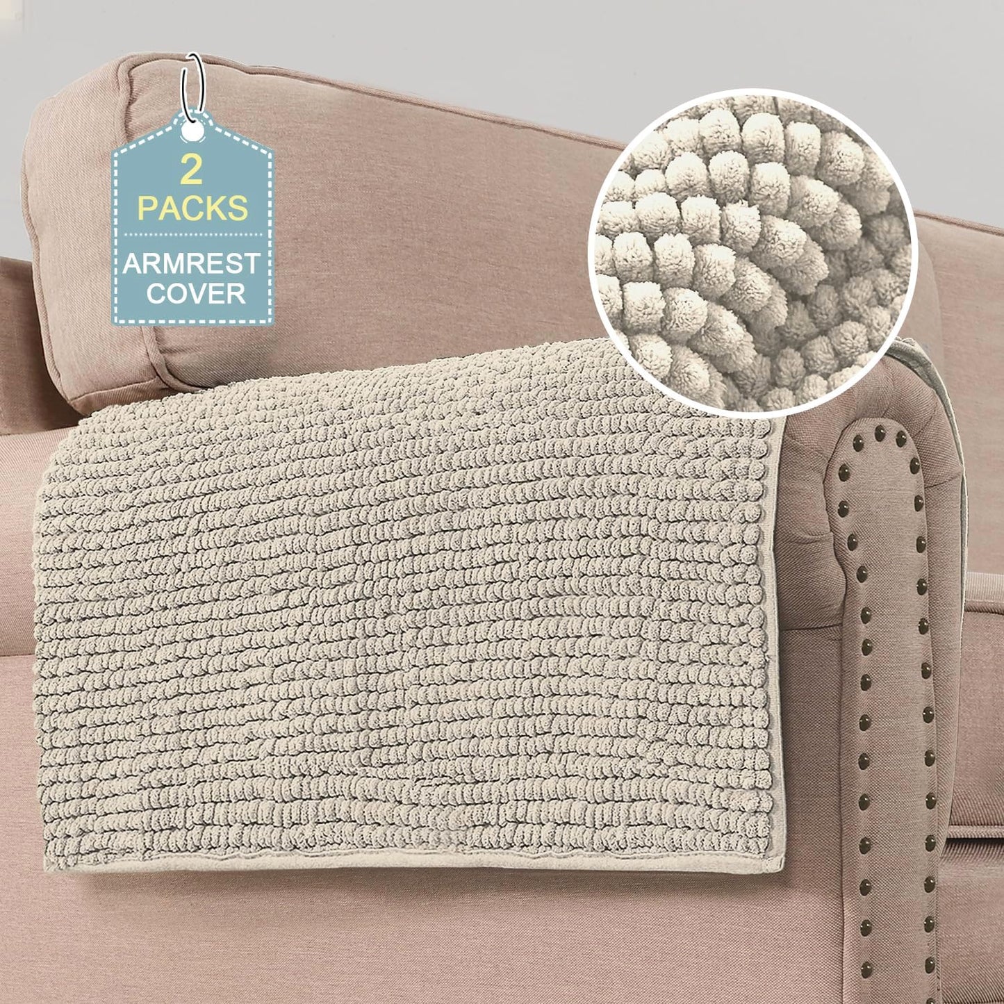 H.VERSAILTEX Plush Chenille Couch Armrest Cover 2 Packs Thick and Soft Sofa Covers Furniture Protector Cover for Pets (27.5" x 27.5", Island Fossi)