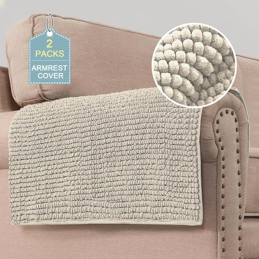 H.VERSAILTEX Plush Chenille Couch Armrest Cover 2 Packs Thick and Soft Sofa Covers Furniture Protector Cover for Pets (27.5" x 27.5", Island Fossi)