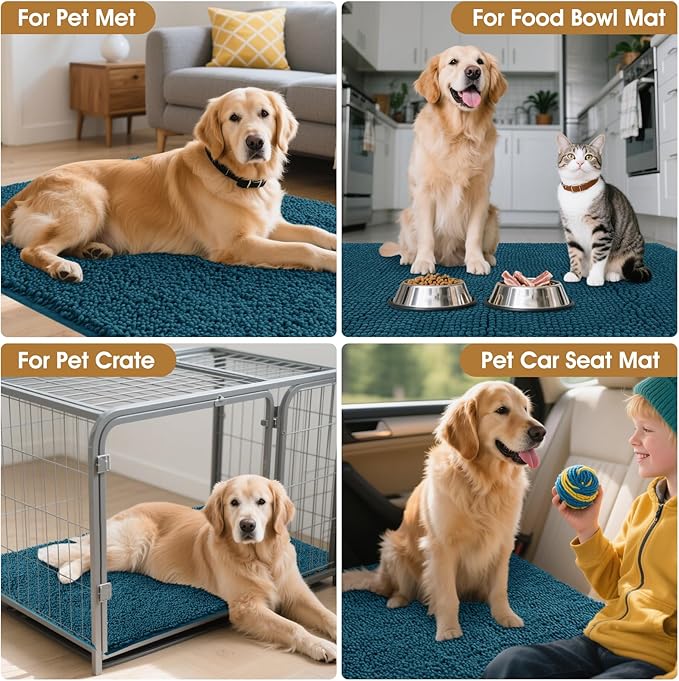 Extra Large Dog Door Mats for Muddy Paws, Chenille Absorbent Dog Mats, Non Slip Heavy Mud Mat for Dogs, Soft Pet Mat for Entryway, Mud Paws, Inside Floor,71" x 25", Teal Blue