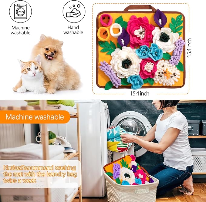 Snuffle Mat for Dogs Pet Treats Feeding Mat for Small/Medium Breed Dogs Non-Slip/Portable/Durable Interactive Dog Puzzle Toys Encourages Natural Foraging Skills (Orange)