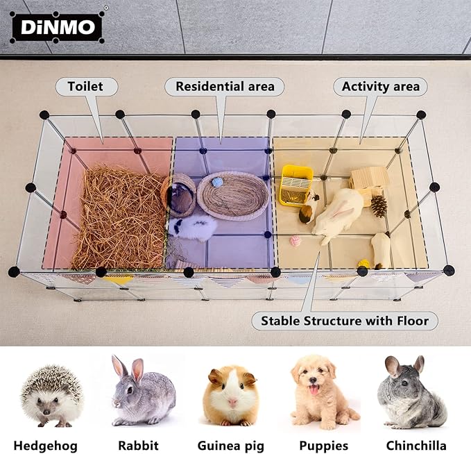 DINMO Guinea Pig Cages with Floor, Puppy Playpen, Small Animal Playpen for Rabbit, Bunny, Ferret, Hedgehog, DIY, Expanded, Portable, Exercise Fence, 61.2 x 24.8 x 24.8inch