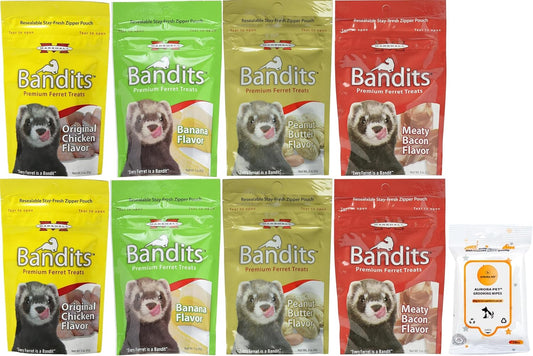 Aurora Pet Variety (8) Bandits Premium Ferret Treats (3-oz Each) with AuroraPet Wipes
